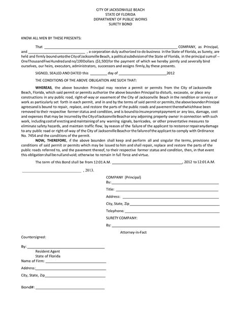 jacksonville right of way surety bond